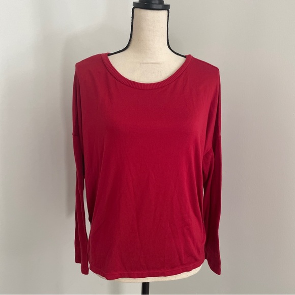 Joyspun Long Sleeve Lightweight Sweater Medium Red Ribbed Minimalist Pullover M - Picture 1 of 8